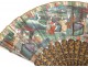 Fan gouache lacquered wood Chinese characters flowers antique nineteenth fan