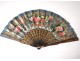 Fan gouache lacquered wood Chinese characters flowers antique nineteenth fan