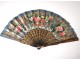 Fan gouache lacquered wood Chinese characters flowers antique nineteenth fan