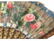 Fan gouache lacquered wood Chinese characters flowers antique nineteenth fan