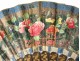 Fan gouache lacquered wood Chinese characters flowers antique nineteenth fan