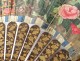 Fan gouache lacquered wood Chinese characters flowers antique nineteenth fan