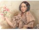 Watercolor on paper portrait young woman with flowers nineteenth century