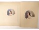 2 watercolors on paper study portrait young woman scarf nineteenth century
