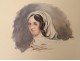 2 watercolors on paper study portrait young woman scarf nineteenth century