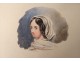 2 watercolors on paper study portrait young woman scarf nineteenth century