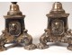 Pair candlestick candlesticks bronze silver Christ Sacred Heart Virgin nineteenth