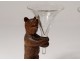 Pair sculptures bear wood Black Forest cornet glass flower holder nineteenth