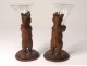 Pair sculptures bear wood Black Forest cornet glass flower holder nineteenth