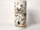 Large Chinese porcelain brush pot roosters landscape flowers Tongzhi nineteenth