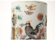 Large Chinese porcelain brush pot roosters landscape flowers Tongzhi nineteenth