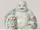 Sculpture statue Buddha laughing Chinese porcelain polychrome signed nineteenth