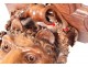 Large walnut applique console carved lion head wreath flowers nineteenth