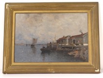 HST marine painting Wilhelm von Gegerfelt fishing huts Sweden boats 19th