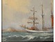 Small painting HSC portrait boat sailboat three-masted marine Uslet nineteenth