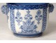 Earthenware pot Gien monochrome blue masks heads rams flowers nineteenth