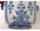 Earthenware pot Gien monochrome blue masks heads rams flowers nineteenth