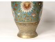 Pair of cloisonné enamelled bronze vases China garlands flowers signed nineteenth