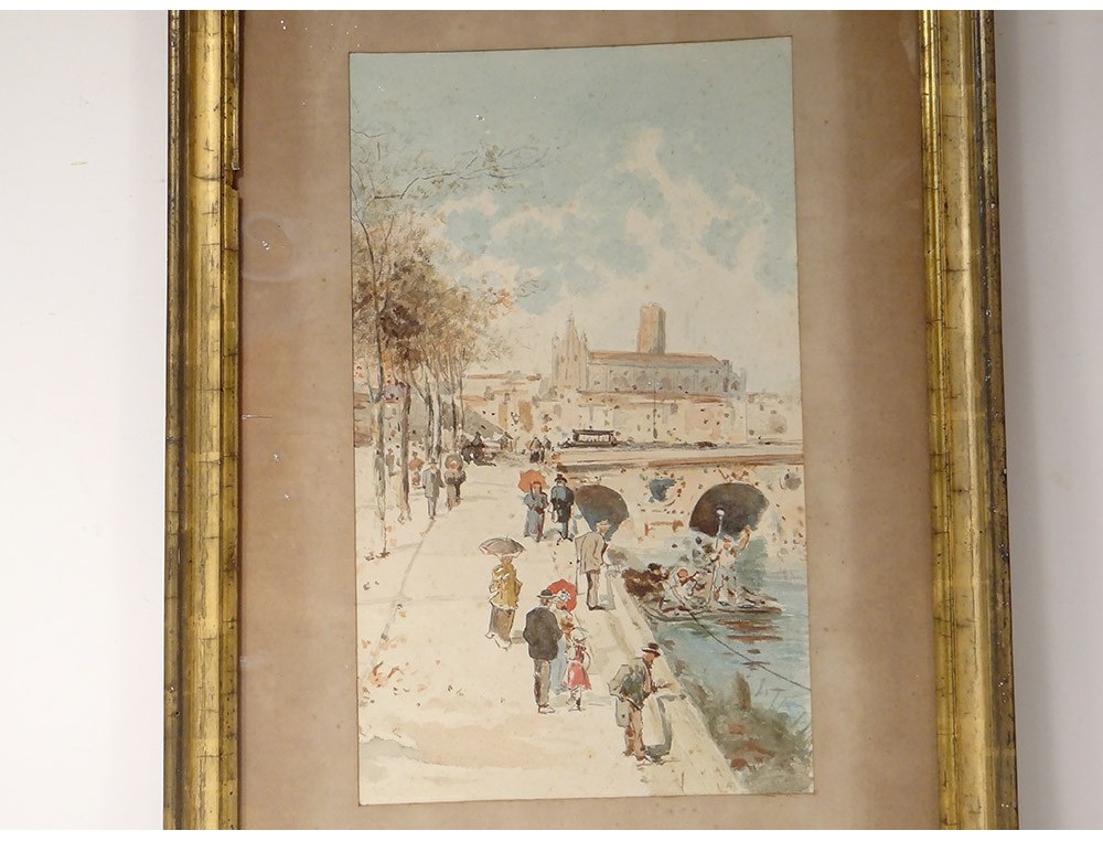 Aquarelle, le pont Marie, XXème