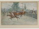 Watercolor pair Crafty Victor Geruzez horse racing jockey horses 19th