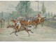 Watercolor pair Crafty Victor Geruzez horse racing jockey horses 19th