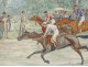 Watercolor pair Crafty Victor Geruzez horse racing jockey horses 19th