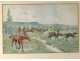 Watercolor pair Crafty Victor Geruzez horse racing jockey horses 19th