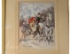 Watercolor pair elegant characters carriages Belle Epoque Izard nineteenth