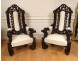Pair large armchairs carved wood Italy Venice baroque grape vine nineteenth