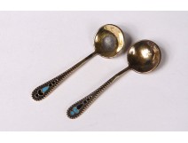 Pair teaspoons Russian silver vermeil silver enamels twentieth century