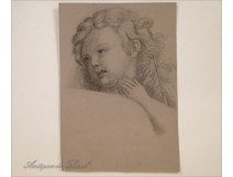 Charcoal drawing Cherub Putti prayer 19th