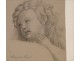 Charcoal drawing Cherub Putti prayer 19th