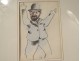 Set 6 drawings Mario Avati still life fan flowers characters twentieth