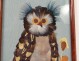 2 paintings collage feathers dried leaves owls Scarlet twentieth century