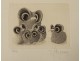 4 engravings prints Alain Jeanne Owls hulottes twentieth century
