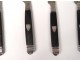 Set 24 knives ebony handle 6 blades silver ferrules shield XIXth