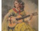 Etching &quot;The Gypsy with a Guitar&quot; Van Caulaert 20th