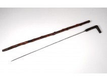 Cane sword system pommel horn damascene blade barrel wood thorn nineteenth