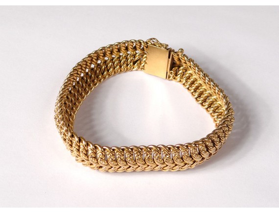 Bracelet Ancien Articulé En Or Massif 18 Carats - Style Art Déco, 12,1 Grammes - Pièce Unique Sublime
