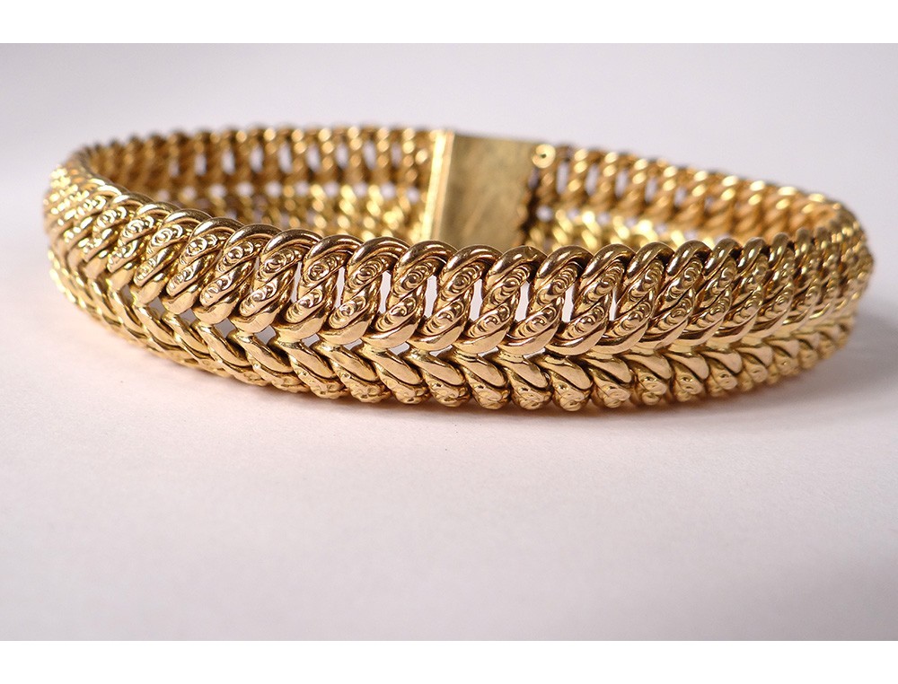 Bracelet En Or 18 Carats Massif - Maille Marine Polie - Avec écrin (occasion)