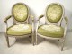 Pair Louis XVI cabriolet armchairs lacquered wood medallion stamp nineteenth