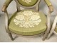 Pair Louis XVI cabriolet armchairs lacquered wood medallion stamp nineteenth