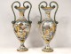 Pair of earthenware vases Italy Urbino characters mythology snakes nineteenth