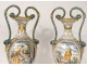 Pair of earthenware vases Italy Urbino characters mythology snakes nineteenth