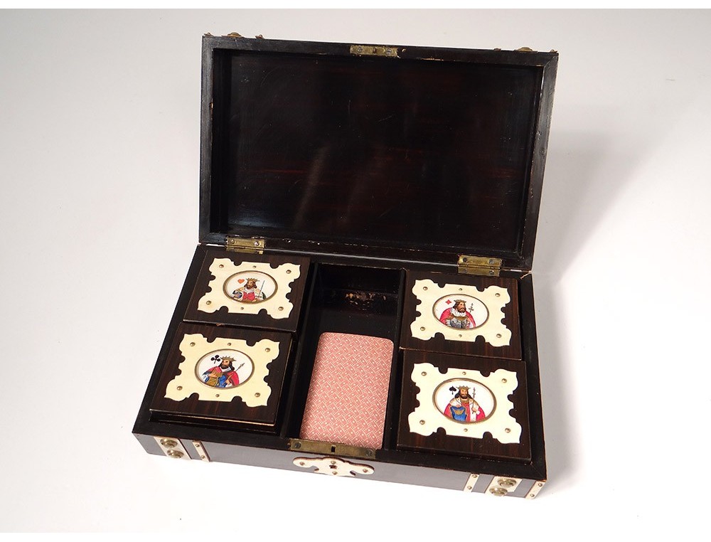 Ancienne Boîte à Jeux En Bois – Pour Cartes Et Jetons, XIXe Siècle