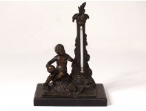 Bronze thermometer black marble cherub globe column allegory nineteenth century