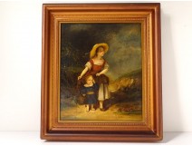 HST painting woman child landscape countryside french school nineteenth century