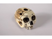 Netsuke Ivory Carved Skull Vanity Signed Shozan Japan Edo Skull Nineteenth Century