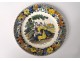 Plate polychrome Montereau Louis Lebeuf characters Walnut Nineteenth