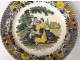 Plate polychrome Montereau Louis Lebeuf characters Walnut Nineteenth